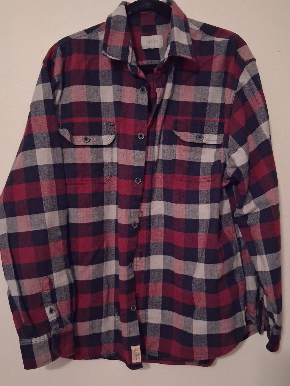Jachs Red, Black & White Plaid Casual Button-Down Shirt